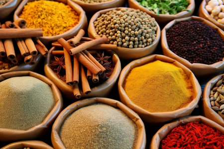 Vibrant Assortment of Spices and Herbs Generative AIの素材