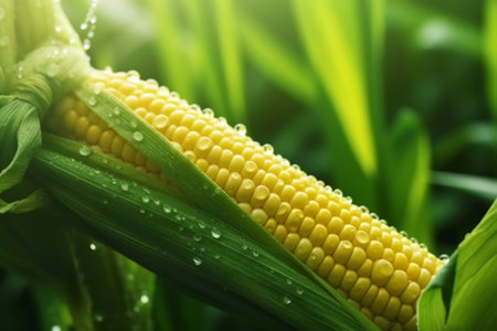 Close Up of Corn on Green Field Generative AIの素材