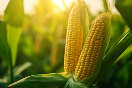 Close Up of Corn on Green Field Generative AIの素材