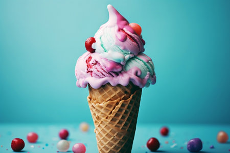 Blue and Yellow Ice Cream Cone Splash Generative AIの素材