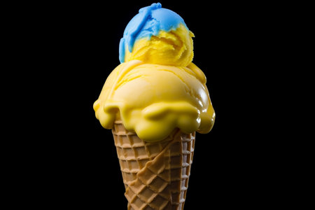 Blue and Yellow Ice Cream Cone Splash Generative AIの素材
