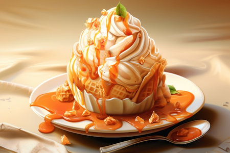 Realistic and Delicious Caramel Ice Cream Generative AIの素材