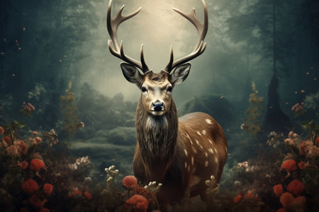 Realistic Deer in Natural Surroundings Generative AIの素材