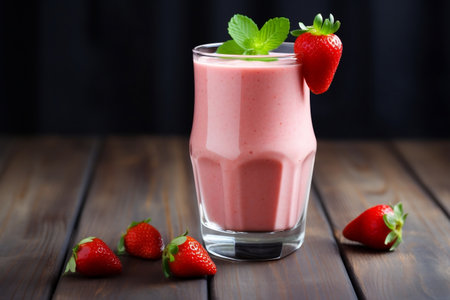 Strawberry Smoothie in a Glass Refreshment Generative AIの素材