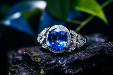 Dazzling Blue Sapphire Showcased on a High-Contrast White Surfaceの素材