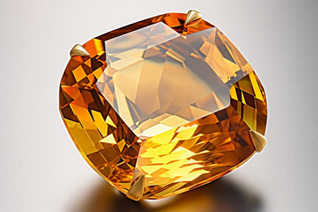 Glowing Elegance Yellow Topaz Shining on a White Surfaceの素材
