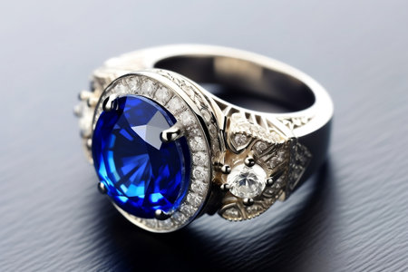 Dazzling Blue Sapphire Showcased on a High-Contrast White Surfaceの素材