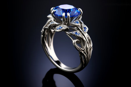 Dazzling Blue Sapphire Showcased on a High-Contrast White Surfaceの素材