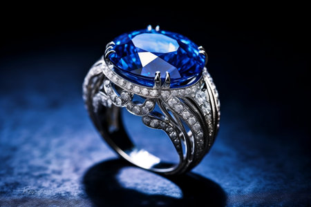 Dazzling Blue Sapphire Showcased on a High-Contrast White Surfaceの素材