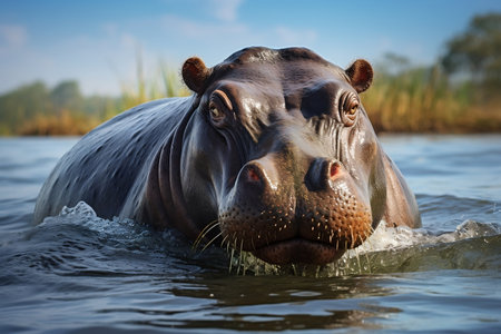 Majestic African Hippopotamus (Hippopotamus amphibius)の素材