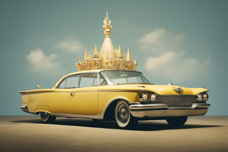 Regal Ride Car Adorned with a Crown on Its Topの素材