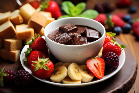 Decadent Delight Chocolate Fondue with Fruits and Toastの素材