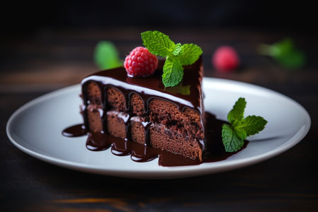 decadent Delight Chocolate Cake on Plate Generativeの素材