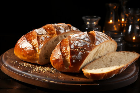 Contrasting Delight: Bread on a Black Backgroundの素材