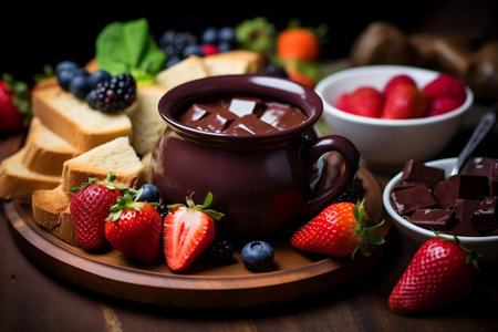 Decadent Delight Chocolate Fondue with Fruits and Toastの素材