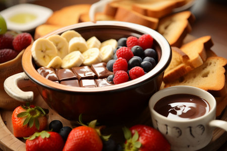 Decadent Delight Chocolate Fondue with Fruits and Toastの素材