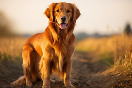 Loyal Companion Golden Retriever Posed on White Backgroundの素材