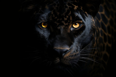 Majestic Panther Front View on Black Background - Wild Animal Illustrationの素材