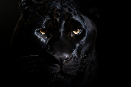 Majestic Panther Front View on Black Background - Wild Animal Illustrationの素材