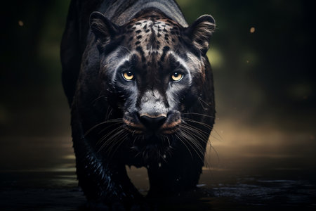 Majestic Panther Front View on Black Background - Wild Animal Illustrationの素材