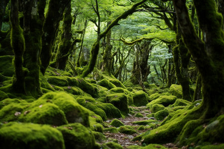 Enchanting Moss Close-Up Image with Woodland Backdropの素材
