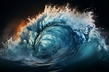 Powerful Surge Isolated Large Stormy Sea Wave in Deep Blue on White Backgroundの素材