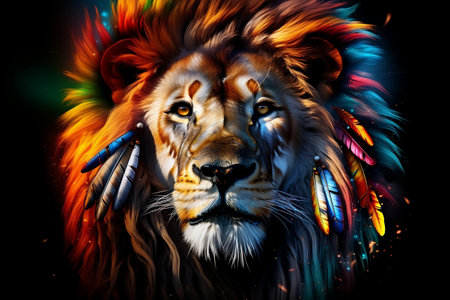 Lion Portrait Colorful Paint and Feathersの素材
