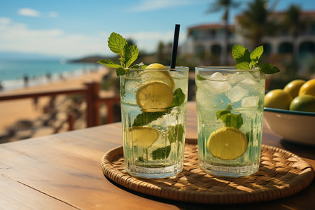 Lemonade and Mojito Close-Up Refreshing Summer Drinksの素材