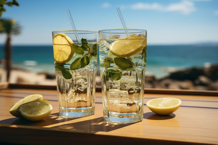 Lemonade and Mojito Close-Up Refreshing Summer Drinksの素材