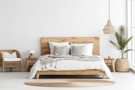 Mockup Frame in Bedroom Interior White Room Backdropの素材