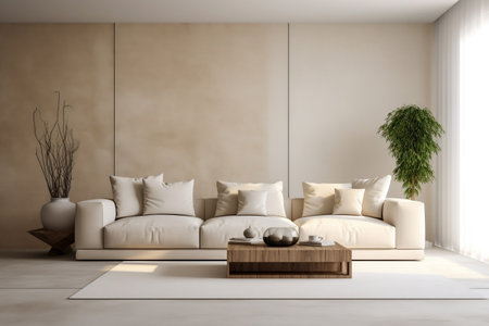 Modern Living Room Vacant White Wall and Beigeの素材
