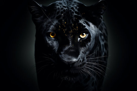 Majestic Panther Front View on Black Background - Wild Animal Illustrationの素材