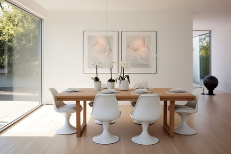 Modern White Dining Room Sleek Table and Stylishの素材
