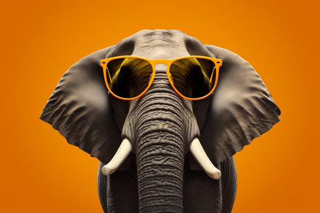 Stylish Elephant Illustration of Wild Gray Elephant in Trendy Sunglassesの素材