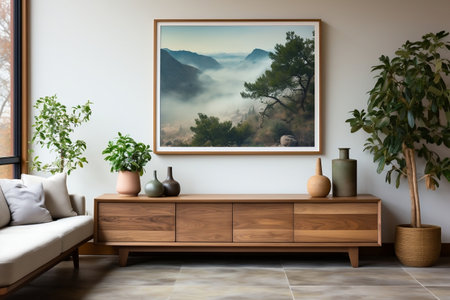 Modern Elegance Interior of Contemporary Living Room with Wooden Touchesの素材