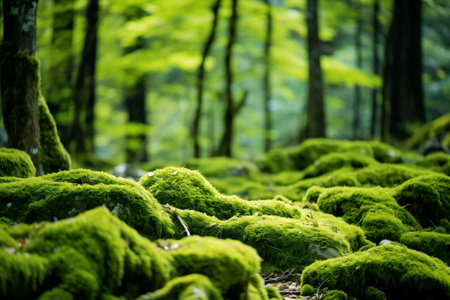 Enchanting Moss Close-Up Image with Woodland Backdropの素材
