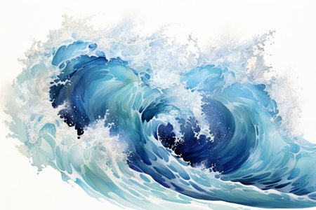 Powerful Surge Isolated Large Stormy Sea Wave in Deep Blue on White Backgroundの素材