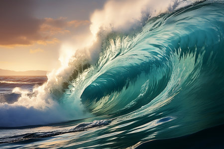 Powerful Surge Isolated Large Stormy Sea Wave in Deep Blue on White Backgroundの素材