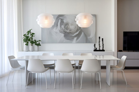 Modern White Dining Room Sleek Table and Stylishの素材