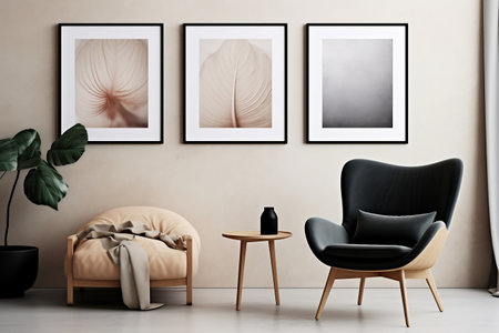 Elegant Scandinavian Living Room Composition. Generative AIの素材