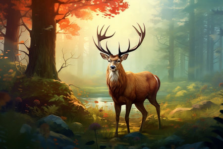 Realistic Deer in Natural Surroundings Generative AIの素材