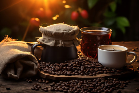 User Steaming Cup and Bag of Coffee Beans Fresh Roastedの素材