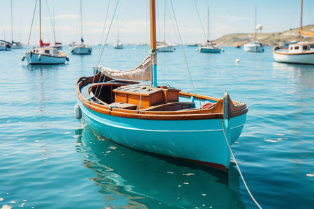 Sailing Team Beautiful Sailboats on Turquoise Seaの素材