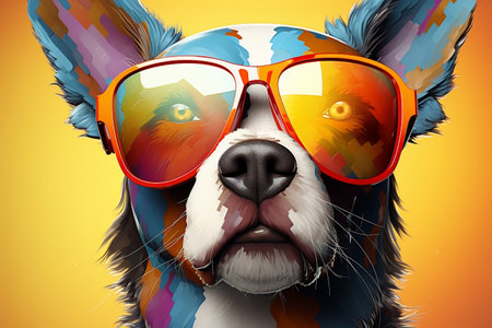 Colorful Dog with Sunglasses Cartoon White Backgroundの素材