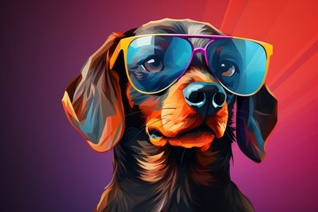 Colorful Dog with Sunglasses Cartoon White Backgroundの素材