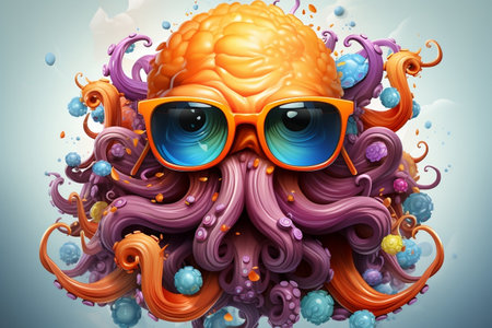 Colorful Octopus with Sunglasses Cartoon Isolated Backgroundの素材