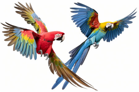 Collection of Three Flying Birds Macaw Parrots Set Redの素材