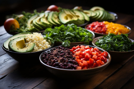 Arranged Healthy Food Bowls Colorful Varietyの素材