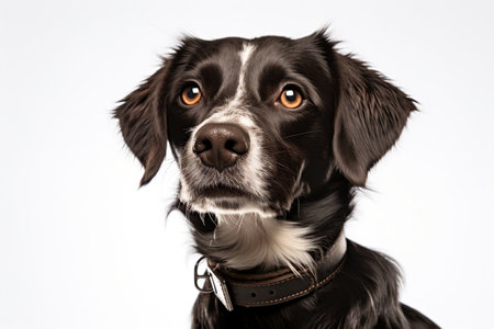 Head Shot of a Crossbreed Dog Wearing a Collar Isolatedの素材