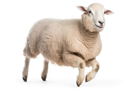 Happy Sheep Jumping Isolated on White Backgroundの素材